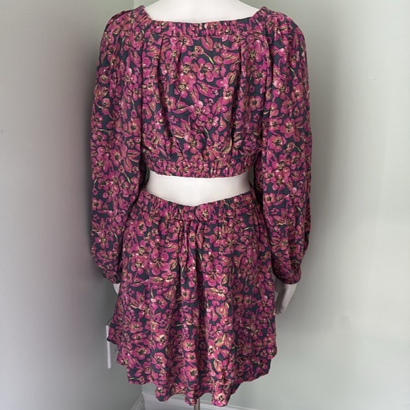 Free People Jeal Bohemian Floral Cutout Dress Pink Long Sleeve Dress Medium - Picture 7 of 12